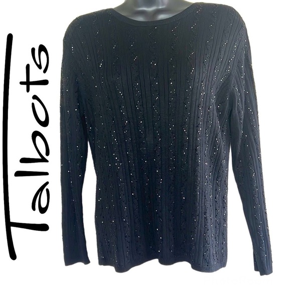 Talbots Petites Black Sequins 100% Silk Sweater Size S - Picture 1 of 15